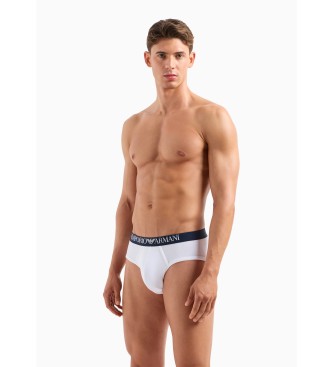 Emporio Armani PACK OF TWO COTTON CANTY SLIP PUSSY PANTS WITH NAVY LOGO BAND, hvid