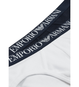 Emporio Armani PACK OF TWO COTTON CANTY SLIP PUSSY PANTS WITH NAVY LOGO BAND, hvid