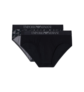 Emporio Armani Set di 2 slip, stampe miste, nero