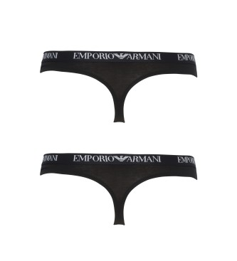 Emporio Armani Set di 2 perizomi neri Essential Cotton