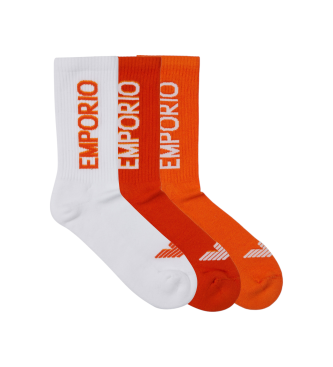 Emporio Armani Set di 3 paia di calzini basici nei colori bianco, rosso e arancione