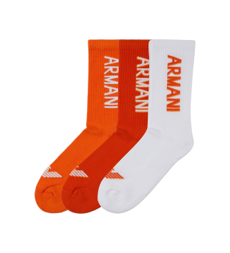 Emporio Armani Set di 3 paia di calzini basici nei colori bianco, rosso e arancione