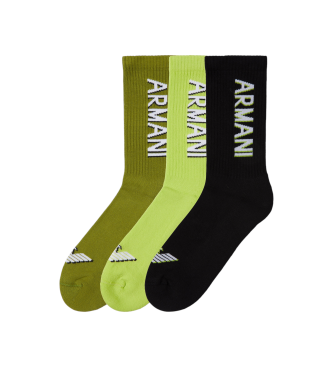 Emporio Armani Set di 3 paia di calzini Basic, verdi e neri