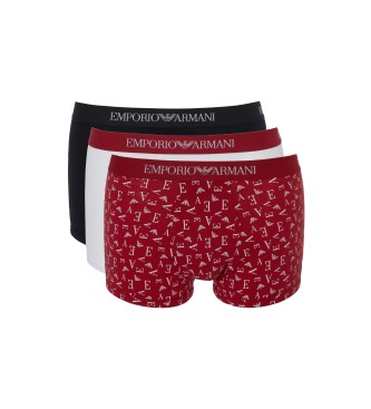 Emporio Armani Frpackning med 3 boxershorts i ren bomull rdbrun, vit, svart