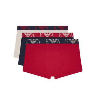Emporio Armani Set 3 boxer shorts Discret red, beige, blue