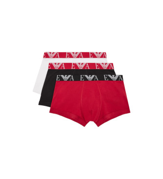 Emporio Armani Set di 3 boxer con logo monogramma in grassetto in rosso, nero, bianco