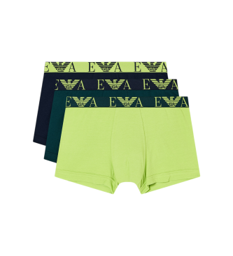 Emporio Armani Lot de 3 Boxer verts monogramms