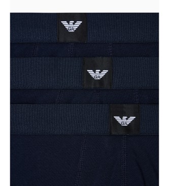 Emporio Armani Set di 3 boxer essenziali blu navy con logo etichetta