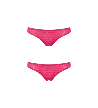 Emporio Armani Two-pack of organic cotton Brazilian knickers with pink Iconic ASV logo band