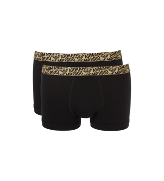 Emporio Armani PACK DI DUE BOXER ASV CON BANDA LOGATA LUCIDA ALL-OVER neri