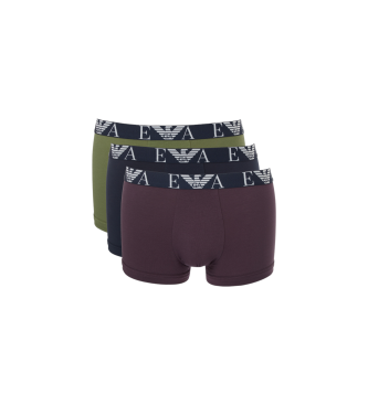 Emporio Armani 3-pack boxerkalsonger i ekologisk bomull med glnsande flerfrgat ASV-logoband