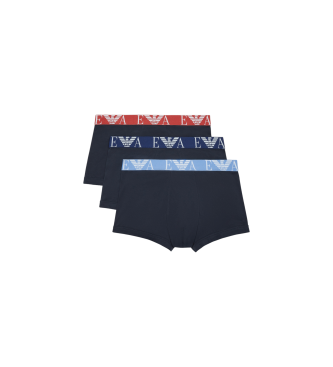 Emporio Armani 3-pack boxerkalsonger i ekologisk bomull med glnsande ASV-logor i marinbl frg