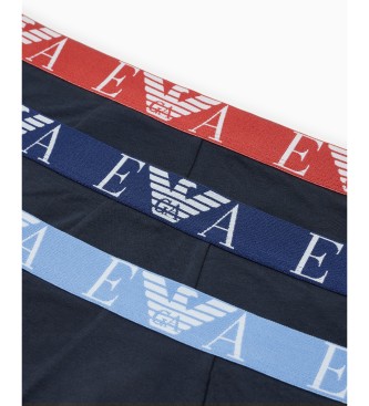 Emporio Armani 3-pack of organic cotton boxer briefs with shiny ASV navy logo stripe