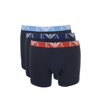 Emporio Armani Confezione da 3 boxer blu scuro con monogramma audace