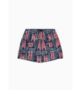 Emporio Armani Swim shorts in recycled fabric with ASV navy macro-logo print.