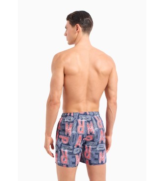 Emporio Armani Badshorts i tervunnet tyg med ASV navy makro-logo tryck.