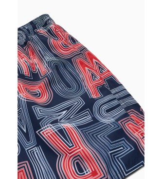 Emporio Armani Swim shorts in recycled fabric with ASV navy macro-logo print.