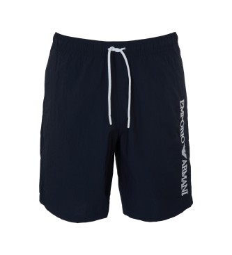 Emporio Armani Costume da bagno stile Bermuda con logo blu navy ricamato verticalmente