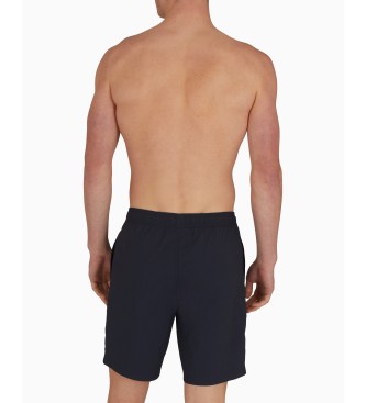 Emporio Armani Costume da bagno stile Bermuda con logo blu navy ricamato verticalmente