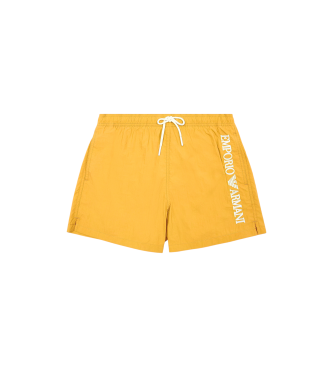 Emporio Armani Badehose mit vertikal gesticktem Logo in Gelb