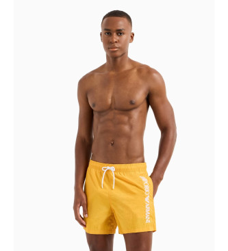 Emporio Armani Swimming costume shorts with vertical embroidered logo in yellow