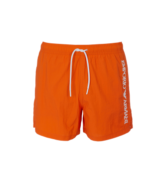 Emporio Armani Swimming costume shorts with vertical embroidered logo in orange