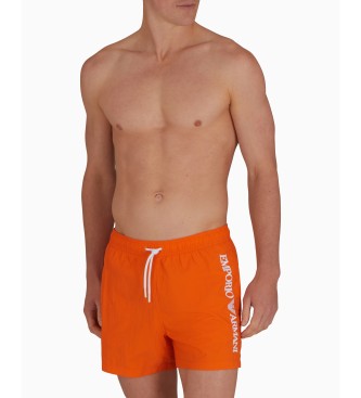 Emporio Armani Swimming costume shorts with vertical embroidered logo in orange