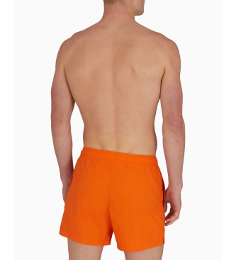 Emporio Armani Badeanzugshorts mit vertikalem gesticktem Logo in Orange