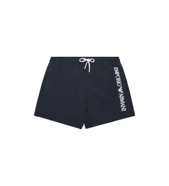 Emporio Armani Swimming costume shorts with vertical embroidered logo in navy blue