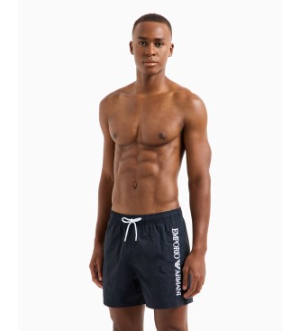 Emporio Armani Swimming costume shorts with vertical embroidered logo in navy blue