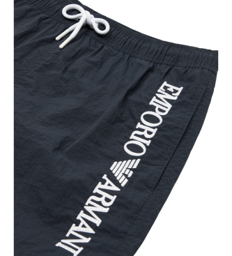 Emporio Armani Swimming costume shorts with vertical embroidered logo in navy blue