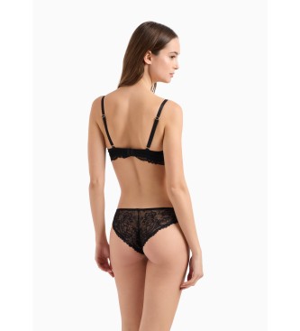 Emporio Armani Calcinha de renda reciclada Eternal Lace ASV preta