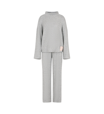 Emporio Armani Pyjama van geborstelde viscose met grijze logopatch