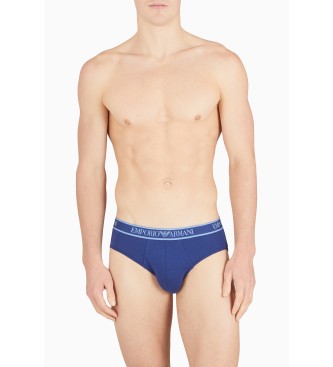 Emporio Armani PAQUETE DE TRES CALZONCILLOS SLIP CON BANDA CON LOGOTIPO CORE azul