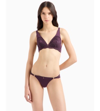 Emporio Armani Calcinha de renda de viscose Lilac Dreamy