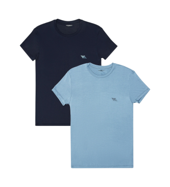 Emporio Armani Lot de 2 t-shirts homewear slim fit en viscose cologique marine, bleu