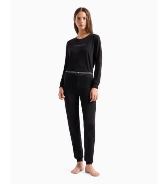 Emporio Armani Pijama Essential em algodo orgnico com logtipo preto com tachas ASV