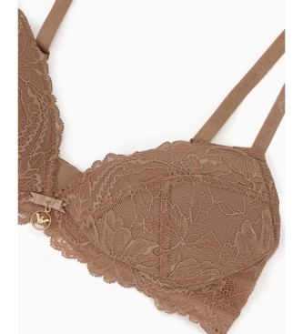 Emporio Armani Soutien-gorge triangle rembourr en dentelle recycle Eternal Lace ASV marron  