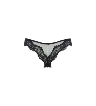 Emporio Armani Schwarzer Mesh-Tanga mit aufgesticktem Urlaubslogo