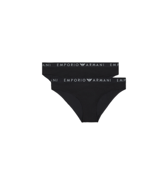 Emporio Armani Two-pack of organic cotton panties with black Iconic ASV logo band