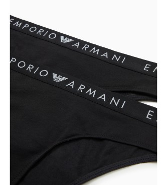 Emporio Armani Two-pack of organic cotton panties with black Iconic ASV logo band