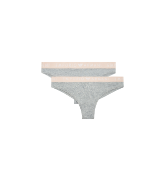 Emporio Armani Paquet de deux culottes brsiliennes en coton biologique avec bande de couleur grise portant le logo Iconic ASV