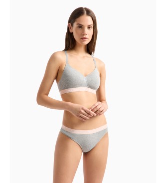 Emporio Armani Two-pack of organic cotton Brazilian knickers with grey Iconic ASV logo band