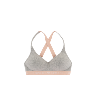 Emporio Armani Organic cotton padded bralette bra with Iconic ASV logo band grey