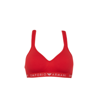 Emporio Armani Organic cotton padded bralette bra with Iconic ASV logo band red