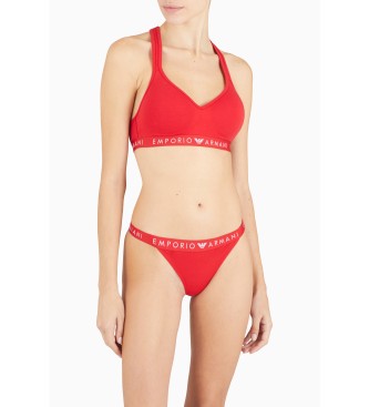 Emporio Armani Organic cotton padded bralette bra with Iconic ASV logo band red