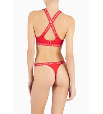 Emporio Armani Soutien bralette acolchoado em algodo orgnico com faixa com o logtipo icnico ASV vermelho