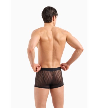 Emporio Armani Calzoncillo bxer de malla con logotipo integral de guila en tejido jacquard negro