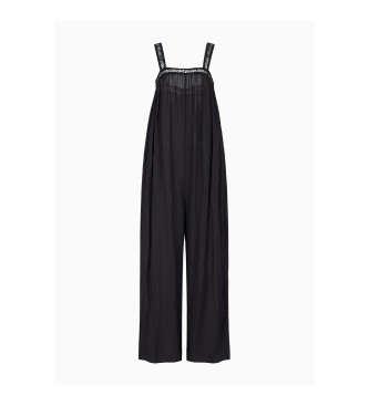 Emporio Armani Modal beach dungarees with bobbin lace details with black logo