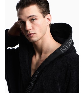 Emporio Armani Szlafrok frotte z logo na czarnej ramce